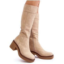 Sergio Leone Beige isolierte Damenstiefel mit massivem Absatz von Calvisa