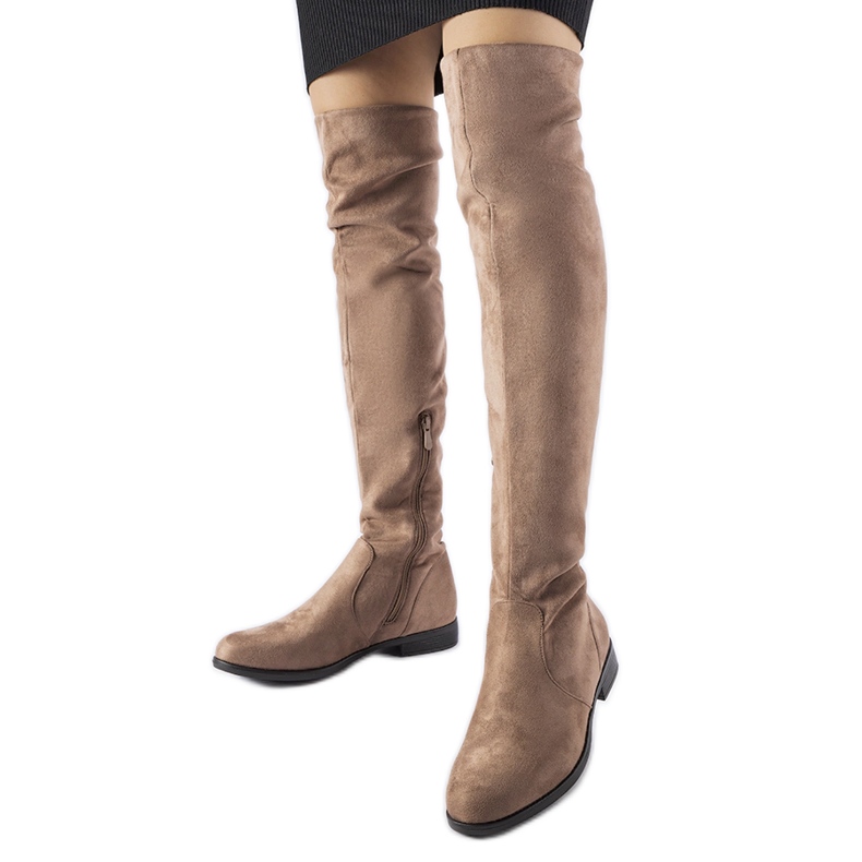 Lange beige warme Scandale-Stiefel aus Öko-Wildleder