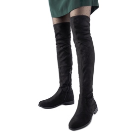 Lange schwarze Scandale-Stiefel aus warmem Öko-Wildleder