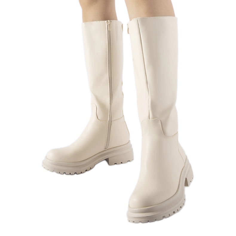 Beige, isolierte, glatte Prisco-Stiefel