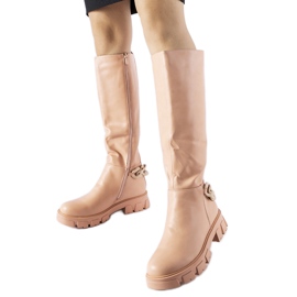Rosa flache Stiefel mit Kette von Armand