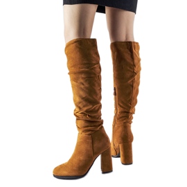 Braune, faltige High-Heel-Stiefel von Olesen