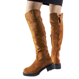 Braune lange Stiefel mit Strasssteinen von Colleen