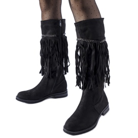 Schwarze Stiefel mit Kette und Safar-Fransen