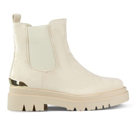 Damen-Chelsea-Stiefel aus Wildleder mit Goldverzierung beige