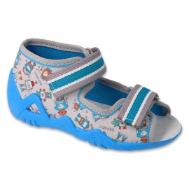 Befado Kinderhausschuhe mit Klettverschluss 350P043 grau und blau