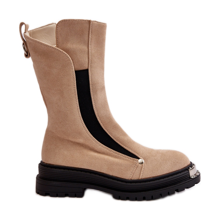 Isolierte flache Wildlederstiefel Beige Palimra