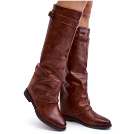 Flache Damenstiefel mit gerafftem Obermaterial, braune Tercella