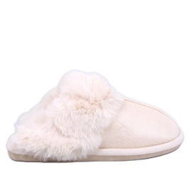 Otteys Ecru Damenhausschuhe mit Fell beige