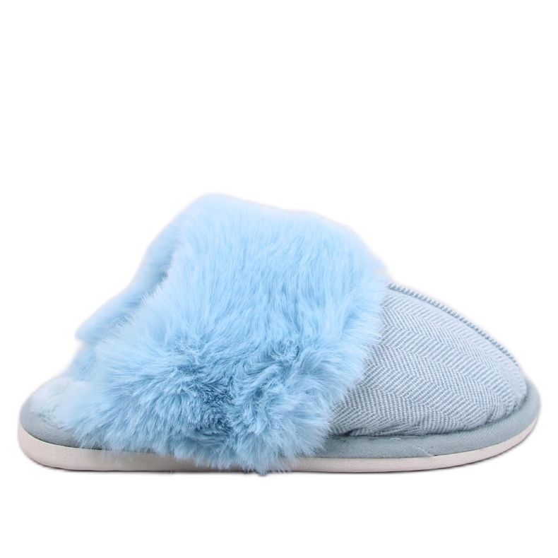 Fischgräten-Hausschuhe mit Fell Allens Blue blau