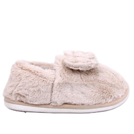 Emres Beige Pelzhausschuhe mit Schleife