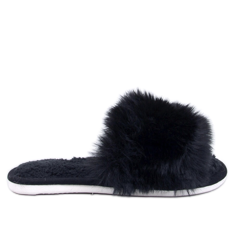 Kemars schwarze Pelzhausschuhe mit offener Zehenpartie