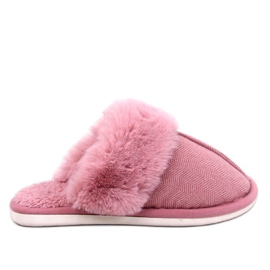Skeen dunkelrosa Fischgräten-Hausschuhe mit Fell