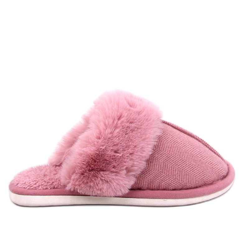 Skeen dunkelrosa Fischgräten-Hausschuhe mit Fell