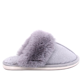 Graue Fischgräten-Hausschuhe von Skeen mit Fell