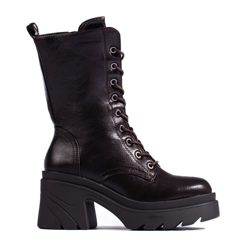 Braune hochhackige Arbeiterschuhe zum Schnüren von Daszyński