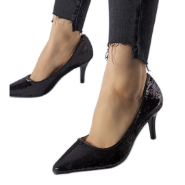 Schwarze Ernesto-Pumps mit hohen Absätzen und Pailletten