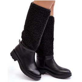 Overknee-Stiefel für Damen mit Fell, Schwarz Bellama