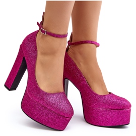Fuchsia Mommoi Glitzer-Pumps mit hohen Absätzen rosa