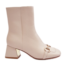 Hochhackige Stiefeletten mit Verzierung, hellbeige Adinah