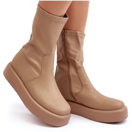 Damen-Plateaustiefel Beige Öko-Leder Algedi