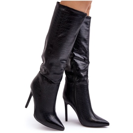 Damen-Stiefel mit hohem Absatz, Tiermuster, Schwarz, Mambra