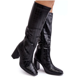 Damen-Stiefel mit hohem Absatz und dekorativer Prägung, Schwarz Vabaria