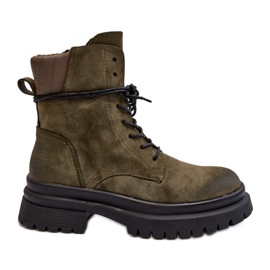 Trapper-Stiefeletten für Damen mit dicker Sohle, dunkelgrün, Narelona