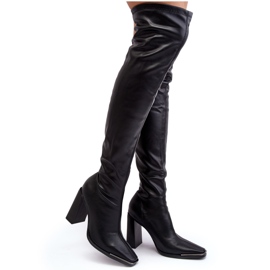 Overknee-Stiefel für Damen mit hohem Absatz, Öko-Leder, Black Orcella schwarz