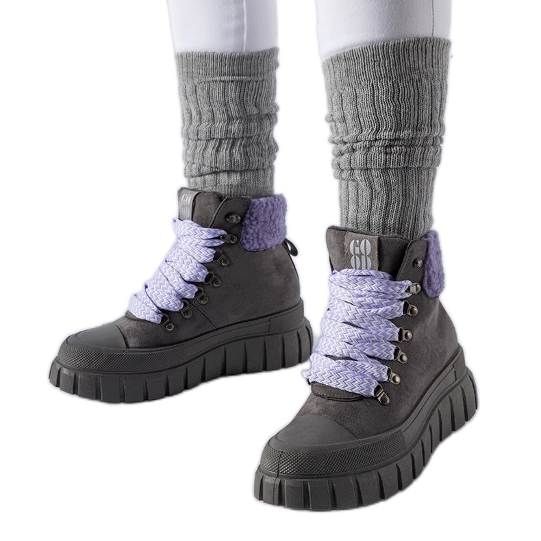 Graue Stiefeletten mit violetten Roanoke-Akzenten
