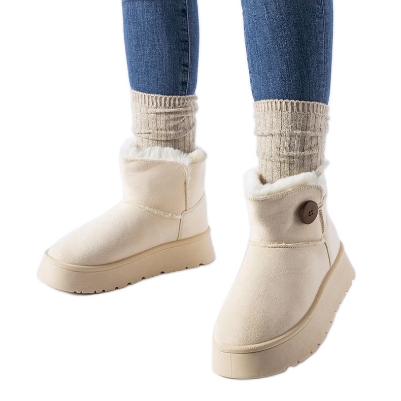 Beige isolierte Schneestiefel mit Ronco-Knopf