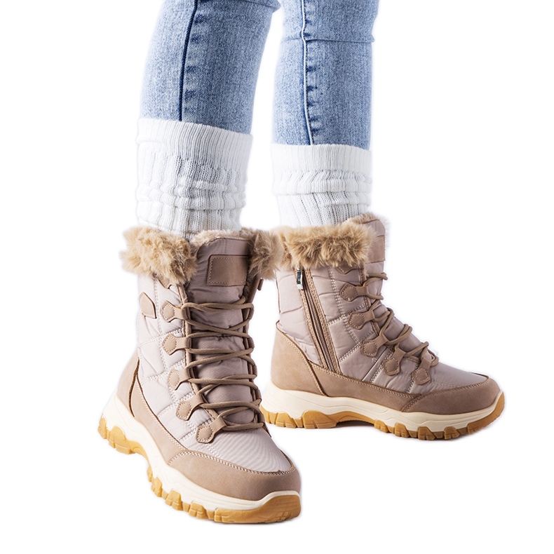 Beige isolierte Schnür-Schneestiefel von Albaneto