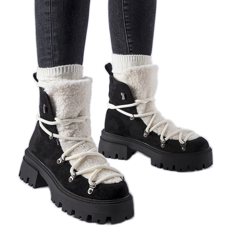 Schwarze Arbeiterstiefel mit dekorativer Zunge von Perugia