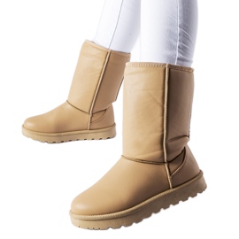 Braune klassische Bobby-Schneestiefel aus Öko-Leder beige
