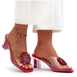 Transparente Flip-Flops auf hohem Absatz mit Fuchsia-Dekoration S.Barski MR1037-20 rosa