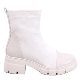 Olson Beige Stiefeletten mit weitem Absatz