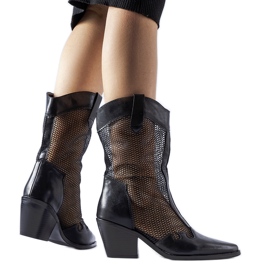 Schwarze durchbrochene Cowboystiefel mit niedrigem Absatz von Beato