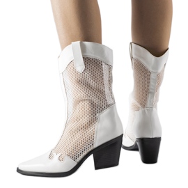 Weiße durchbrochene Cowboystiefel mit niedrigem Absatz von Beato