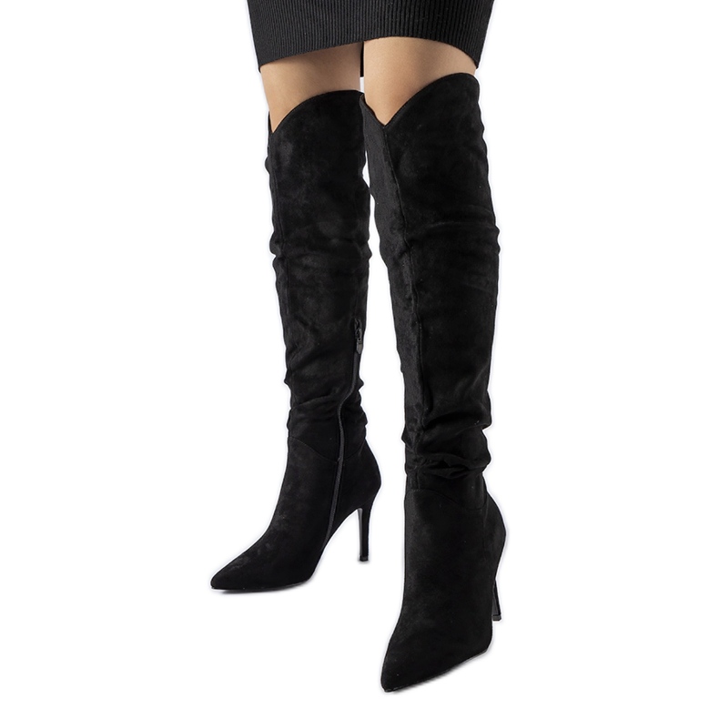 Schwarze lange Stiefel mit hohem Absatz von Joppo