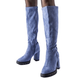 Blaue Stiefel mit massivem Marquette-Absatz