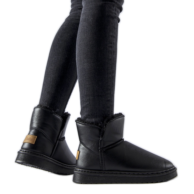 Schwarze, isolierte Schneestiefel aus Öko-Leder von Kaufman