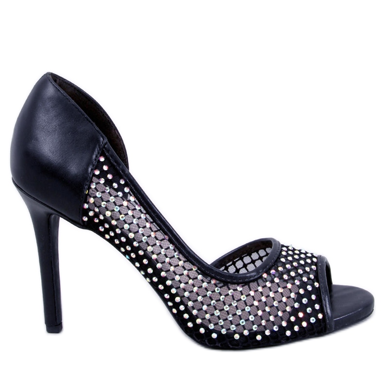 Glasschwarze offene Zehenabsätze