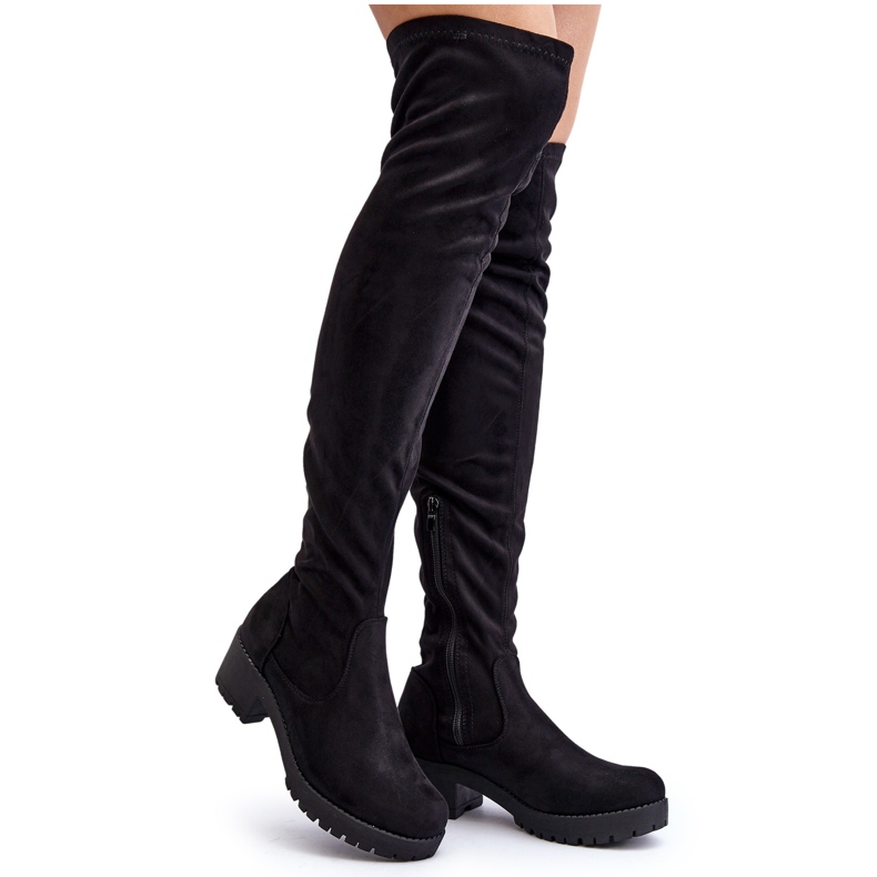 Overknee-Stiefel mit niedrigem Absatz für Damen in Schwarz von Berrinda