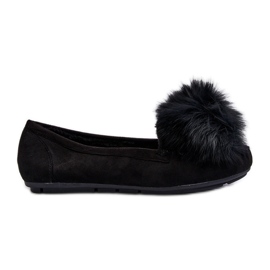 Damen-Mokassins mit Fell, schwarze Novas