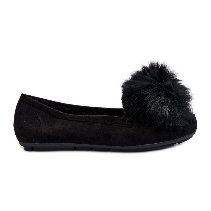 Damen-Mokassins mit Fell, schwarze Novas