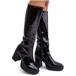 Diamantique Damen-Lackstiefel mit hohem Absatz in Schwarz von Efatina