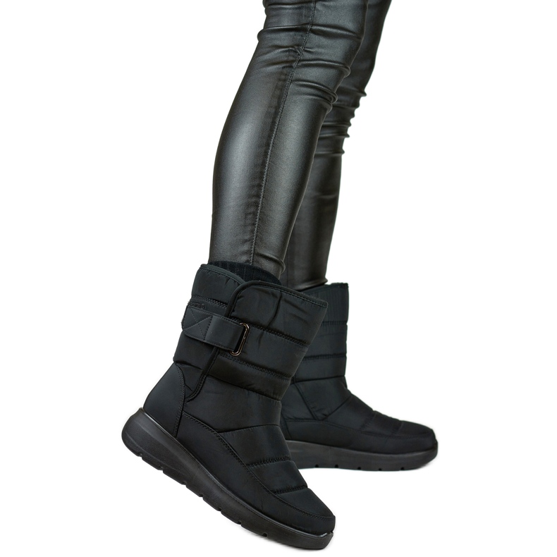 Bequeme Schneestiefel, Winterstiefel, gesteppte Stiefeletten, isoliert mit Klettverschluss schwarz