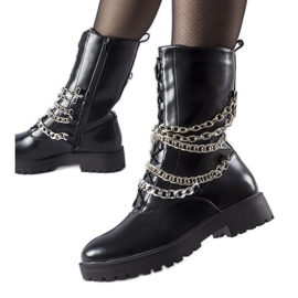 Schwarze isolierte Stiefeletten mit Carroll-Kette