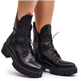 Schwarze Vestara verzierte Arbeiterstiefel für Damen