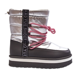 Damen-Schneestiefel mit silberner lila Schnürung silber-